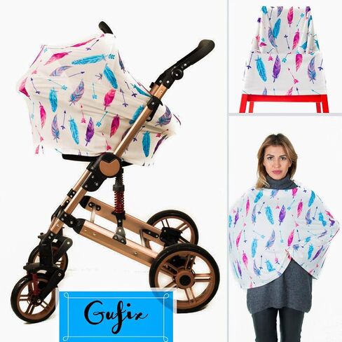 Premium Soft, Privacy Nursing Cover, Breastfeeding Cover, Baby Car Seat Cover, Carseat Canopy, Infant Stroller Cover for Girls and Boys - Feather by GUFIX in Saudi Arabia