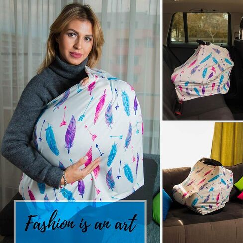 Premium Soft, Privacy Nursing Cover, Breastfeeding Cover, Baby Car Seat Cover, Carseat Canopy, Infant Stroller Cover for Girls and Boys - Feather by GUFIX in Saudi Arabia