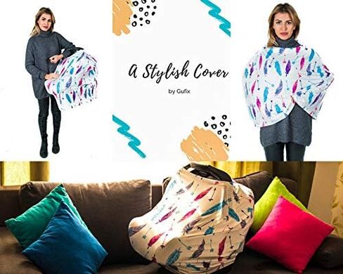 Premium Soft, Privacy Nursing Cover, Breastfeeding Cover, Baby Car Seat Cover, Carseat Canopy, Infant Stroller Cover for Girls and Boys - Feather by GUFIX in Saudi Arabia