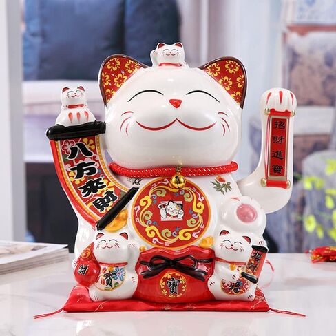 XIZHI 13" Lucky Fortune Cat with Waving Arm Maneki Neko Chinese Feng Shui Deoration Lucky Cat for Shops, Restaurants, Living Room-Business is Booming in Saudi Arabia
