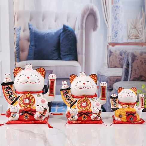 XIZHI 13" Lucky Fortune Cat with Waving Arm Maneki Neko Chinese Feng Shui Deoration Lucky Cat for Shops, Restaurants, Living Room-Business is Booming in Saudi Arabia