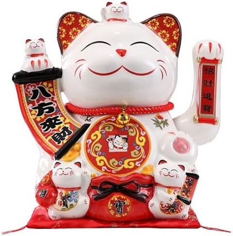 XIZHI 13" Lucky Fortune Cat with Waving Arm Maneki Neko Chinese Feng Shui Deoration Lucky Cat for Shops, Restaurants, Living Room-Business is Booming in Saudi Arabia