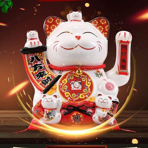 XIZHI 13" Lucky Fortune Cat with Waving Arm Maneki Neko Chinese Feng Shui Deoration Lucky Cat for Shops, Restaurants, Living Room-Business is Booming in Saudi Arabia