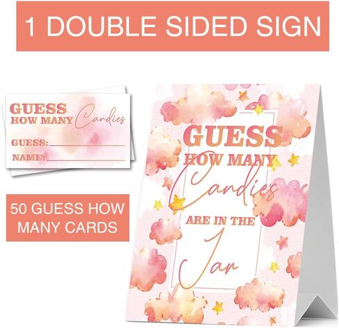 JIRIM-BEUTY Guess How Many Candies Guess How Many Baby Shower Games, Pack of 1 Logo and 50 Cards, Baby Shower Signs, Baby Shower Invitation Set, Bridal Shower Sign, Gender Reveal - JRM304 in Kuwait