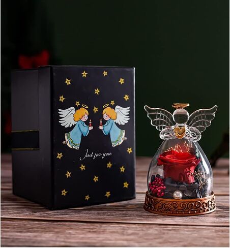 تمثال ملاك ورود حقيقية محفوظة من ار زد اكس واي واي جي اس، وردة مضيئة في قبة زجاجية، زهور للابد، هدايا رومانسية للذكرى السنوية للزفاف، اعياد الميلاد، عيد الام من الابنة والام والزوجة - احمر in Kuwait