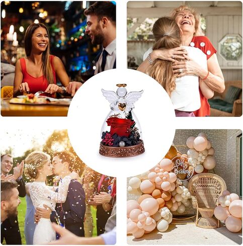 تمثال ملاك ورود حقيقية محفوظة من ار زد اكس واي واي جي اس، وردة مضيئة في قبة زجاجية، زهور للابد، هدايا رومانسية للذكرى السنوية للزفاف، اعياد الميلاد، عيد الام من الابنة والام والزوجة - احمر in Kuwait