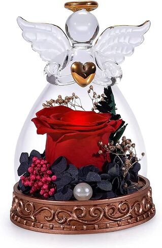 تمثال ملاك ورود حقيقية محفوظة من ار زد اكس واي واي جي اس، وردة مضيئة في قبة زجاجية، زهور للابد، هدايا رومانسية للذكرى السنوية للزفاف، اعياد الميلاد، عيد الام من الابنة والام والزوجة - احمر in Kuwait