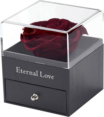 وردة بيضاء محفوظة حقيقية من تيارونيكس - صندوق هدايا الورد الأبدي مع قلادة الورد، هدية وردة طازجة مصنوعة يدويًا لها في عيد الميلاد، والكريسماس، وعيد الأم، وعيد الحب (أبيض) in Kuwait