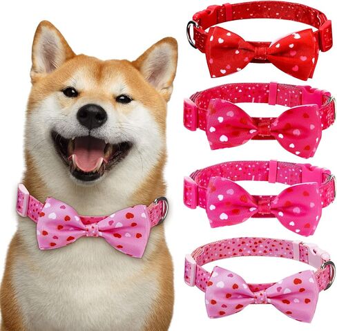 4 Pack Valentine's Day Dog Collar with Bow Tie Cute Heart Collar for Small Dogs Puppy Pet Valentines Day Accessories Holiday Bowtie Dog Collar Pink, Red, Rose Red, Light Pink in Saudi Arabia