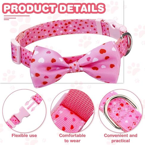 4 Pack Valentine's Day Dog Collar with Bow Tie Cute Heart Collar for Small Dogs Puppy Pet Valentines Day Accessories Holiday Bowtie Dog Collar Pink, Red, Rose Red, Light Pink in Saudi Arabia