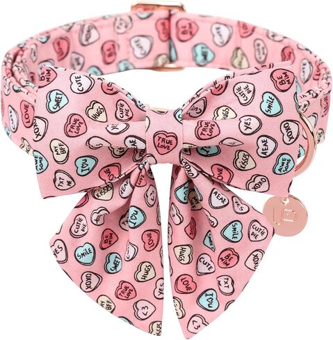 Dog Collar with Bow Tie,UP URARA PUP Pink Plaid Bowtie Dog Collar, Summer Bowtie Collar for Puppy Boy Girl Dog, Comfortable Cotton Dog Collar with Metal Buckle,M,Neck 13.5-22in in Saudi Arabia