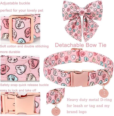 Dog Collar with Bow Tie,UP URARA PUP Pink Plaid Bowtie Dog Collar, Summer Bowtie Collar for Puppy Boy Girl Dog, Comfortable Cotton Dog Collar with Metal Buckle,M,Neck 13.5-22in in Saudi Arabia