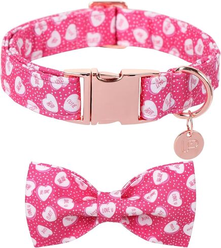 Dog Collar with Bow Tie,UP URARA PUP Pink Plaid Bowtie Dog Collar, Summer Bowtie Collar for Puppy Boy Girl Dog, Comfortable Cotton Dog Collar with Metal Buckle,M,Neck 13.5-22in in Saudi Arabia