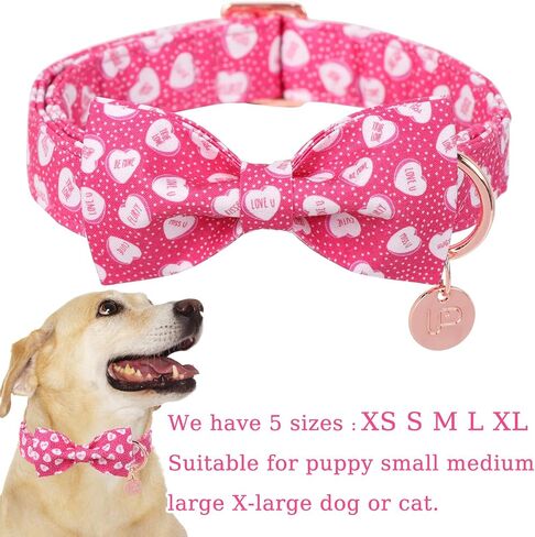 Dog Collar with Bow Tie,UP URARA PUP Pink Plaid Bowtie Dog Collar, Summer Bowtie Collar for Puppy Boy Girl Dog, Comfortable Cotton Dog Collar with Metal Buckle,M,Neck 13.5-22in in Saudi Arabia