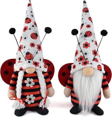 Vytina Red Gnomes Plush Ornament 2PCS Insect Ladybird Gnome Doll Lady Beetle Swedish Tomte Scandinavian Big Ladybug Wings Gonk Christmas Summer Gnome Nisse Gifts Home Decoration in Kuwait