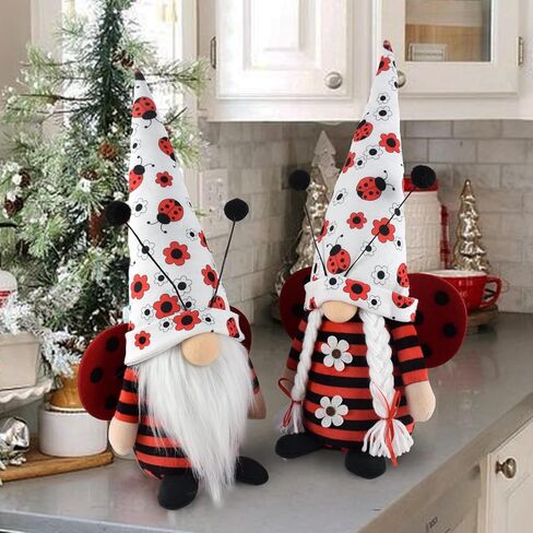Vytina Red Gnomes Plush Ornament 2PCS Insect Ladybird Gnome Doll Lady Beetle Swedish Tomte Scandinavian Big Ladybug Wings Gonk Christmas Summer Gnome Nisse Gifts Home Decoration in Kuwait