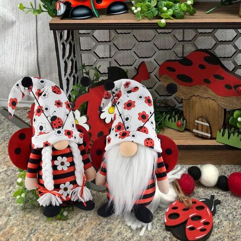 Vytina Red Gnomes Plush Ornament 2PCS Insect Ladybird Gnome Doll Lady Beetle Swedish Tomte Scandinavian Big Ladybug Wings Gonk Christmas Summer Gnome Nisse Gifts Home Decoration in Kuwait