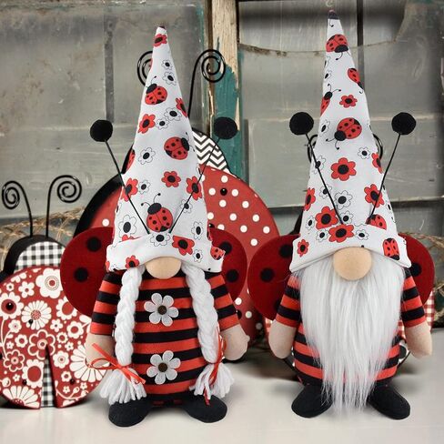 Vytina Red Gnomes Plush Ornament 2PCS Insect Ladybird Gnome Doll Lady Beetle Swedish Tomte Scandinavian Big Ladybug Wings Gonk Christmas Summer Gnome Nisse Gifts Home Decoration in Kuwait