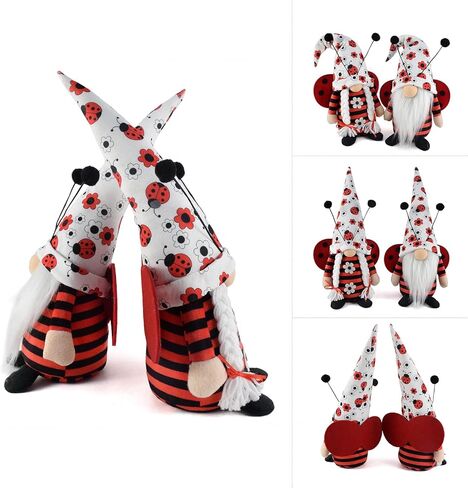 Vytina Red Gnomes Plush Ornament 2PCS Insect Ladybird Gnome Doll Lady Beetle Swedish Tomte Scandinavian Big Ladybug Wings Gonk Christmas Summer Gnome Nisse Gifts Home Decoration in Kuwait