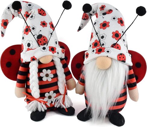 Vytina Red Gnomes Plush Ornament 2PCS Insect Ladybird Gnome Doll Lady Beetle Swedish Tomte Scandinavian Big Ladybug Wings Gonk Christmas Summer Gnome Nisse Gifts Home Decoration in Kuwait