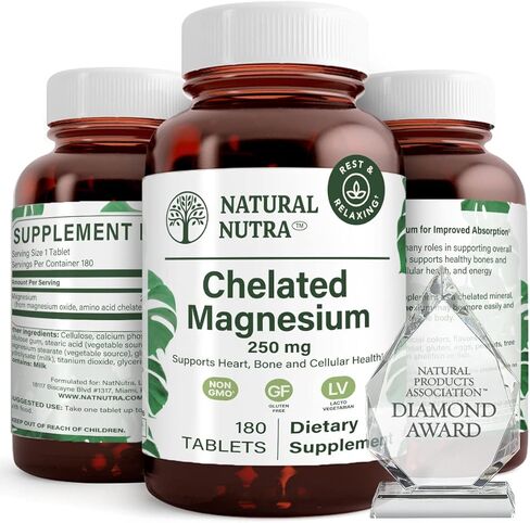 Natural Nutra Chelated Magnesium Oxide Supplement with Chelate for High Absorption, Promotes Strong Bones, Improves Dental, Heart Health, and Energy Levels, 250 mg, 90 Tablets in Saudi Arabia