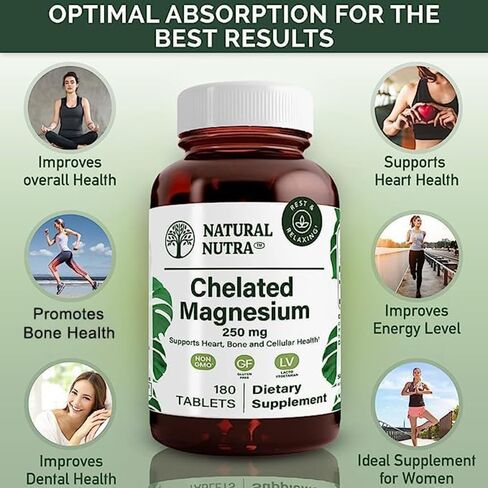 Natural Nutra Chelated Magnesium Oxide Supplement with Chelate for High Absorption, Promotes Strong Bones, Improves Dental, Heart Health, and Energy Levels, 250 mg, 90 Tablets in Saudi Arabia