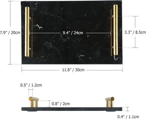 Marble Stone Decorative Tray Handmade Nightstand Tray Jewelry Tray with Copper-Color Metal Handles, Catchall Tray Perfume Tray for Dresser, Counter, Nightstand, Vanity and Desk (Green) in Saudi Arabia