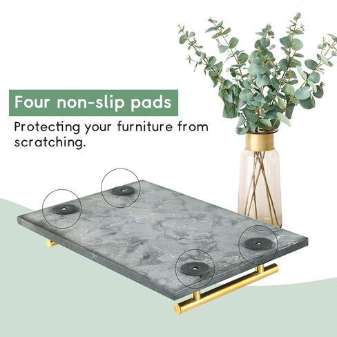 Marble Stone Decorative Tray Handmade Nightstand Tray Jewelry Tray with Copper-Color Metal Handles, Catchall Tray Perfume Tray for Dresser, Counter, Nightstand, Vanity and Desk (Green) in Saudi Arabia