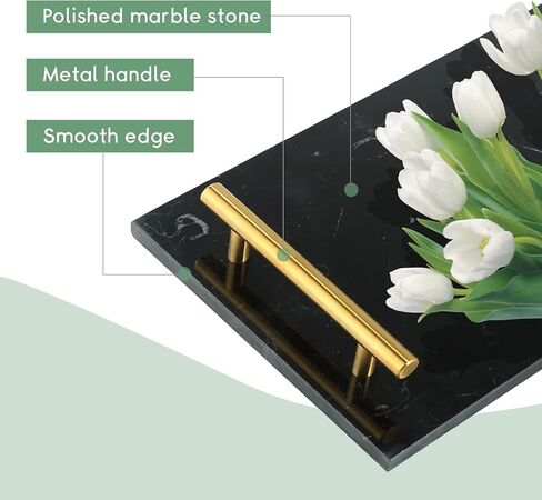 Marble Stone Decorative Tray Handmade Nightstand Tray Jewelry Tray with Copper-Color Metal Handles, Catchall Tray Perfume Tray for Dresser, Counter, Nightstand, Vanity and Desk (Green) in Saudi Arabia