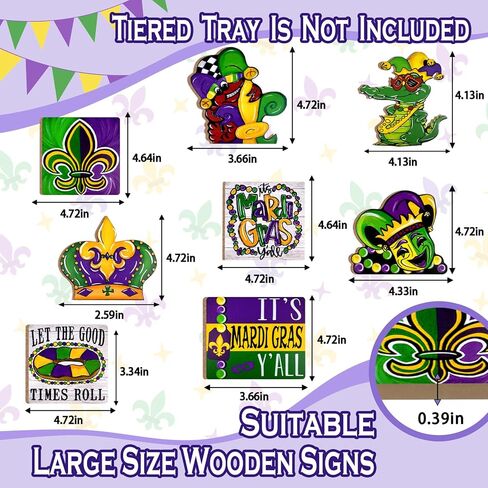 uruney mardi gras ديكور صينية متدرجة، ديكورات صينية مزرعة الكرنفال، قناع جراد التمساح فلور دي ليز الخرز تاج علامات خشبية، ريفي ماردي غرا ديكورات المنزل لحفلة رف الطاولة in Kuwait