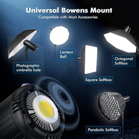 Basvi MT-200B 200W ثنائي اللون COB LED ضوء فيديو مع جهاز تحكم عن بعد، 2700K-6500K CRI 95+ TLCI 97+ 40500Lux/1m إضاءة إخراج مستمرة مع حامل Bowens لإضاءة التصوير الفوتوغرافي in Kuwait