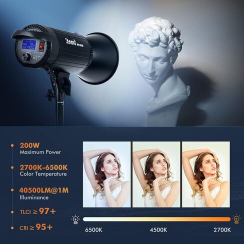 Basvi MT-200B 200W ثنائي اللون COB LED ضوء فيديو مع جهاز تحكم عن بعد، 2700K-6500K CRI 95+ TLCI 97+ 40500Lux/1m إضاءة إخراج مستمرة مع حامل Bowens لإضاءة التصوير الفوتوغرافي in Kuwait