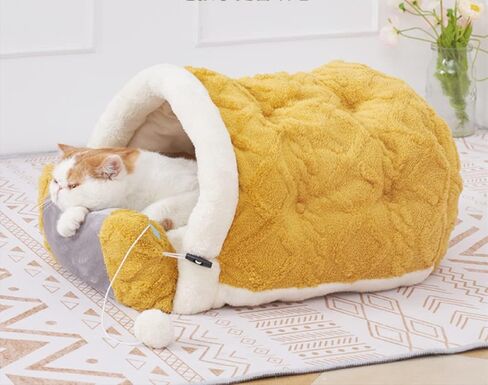 QUIZAIYO Cat Cave Bed - Soft & Cozy Pet Bed for Small Dogs & Cats, Fluffy Bed with Ball & Slip-Resistant Bottom, Self-Warming Dog Bed with Creative Pillow for Indoor Use. in Saudi Arabia