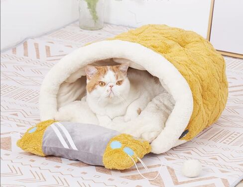 QUIZAIYO Cat Cave Bed - Soft & Cozy Pet Bed for Small Dogs & Cats, Fluffy Bed with Ball & Slip-Resistant Bottom, Self-Warming Dog Bed with Creative Pillow for Indoor Use. in Saudi Arabia
