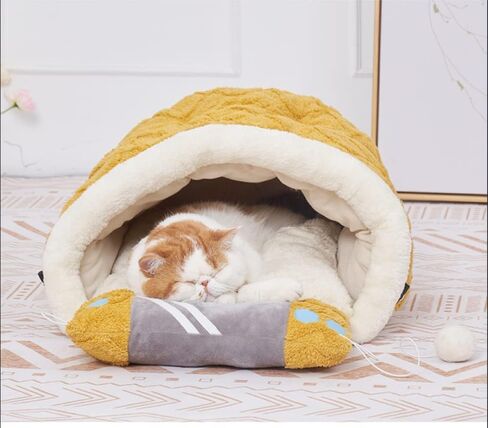 QUIZAIYO Cat Cave Bed - Soft & Cozy Pet Bed for Small Dogs & Cats, Fluffy Bed with Ball & Slip-Resistant Bottom, Self-Warming Dog Bed with Creative Pillow for Indoor Use. in Saudi Arabia