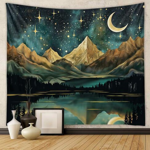 Tapzen Mountain Tapestry Nature Landscape Rocky Mountain Tapestry for Bedroom Aesthetic Forest Scenic Moon Tapestry Wall Hanging Tree Woods Wall Tapestry for Bedroom Living Room (40 x 30 inches) in Saudi Arabia