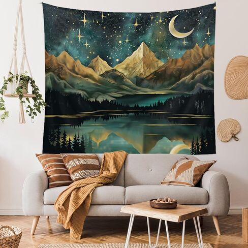 Tapzen Mountain Tapestry Nature Landscape Rocky Mountain Tapestry for Bedroom Aesthetic Forest Scenic Moon Tapestry Wall Hanging Tree Woods Wall Tapestry for Bedroom Living Room (40 x 30 inches) in Saudi Arabia
