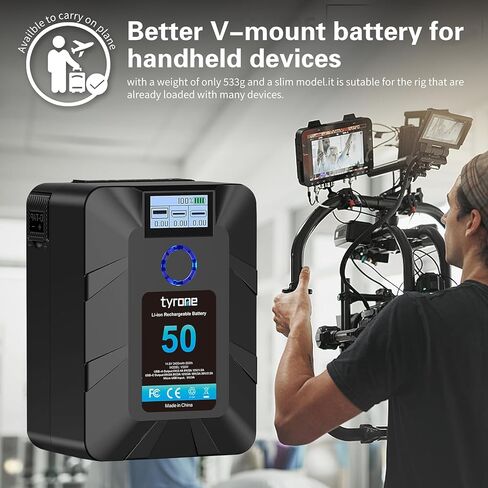 بطارية tyrone V Mount، طاقة 50 بطاريات قفل V صغيرة 50 وات في الساعة 3400 مللي أمبير 14.4 فولت مع نوع C، D-tap، USB A، Micro USB، لكاميرا Sony Canon BMPCC 4k 6k كاميرا فيديو DSLR LED كمبيوتر محمول خفيف، بطارية صغيرة in Kuwait