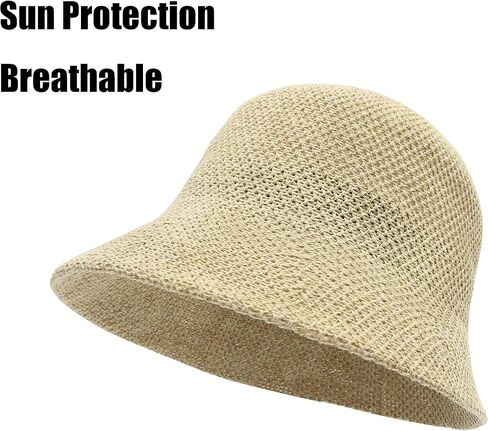 YOFARCHOY قبعة الشمس خفيفة الوزن قابلة للتعبئة للنساء قبعات شمسية قابلة للطي قبعات دلو منسوجة قبعة للشاطئ قابلة للتعبئة قبعة مرنة محبوكة in Kuwait