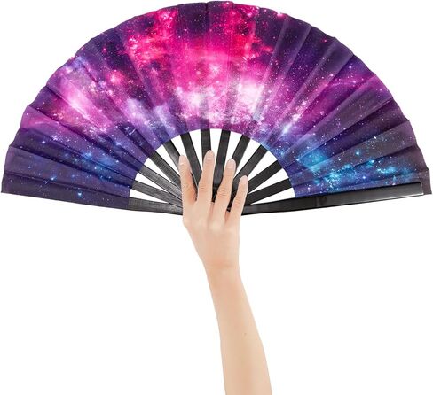 QCWN Black White Rave Fan,Folding Hand Fans,Chinese Fan,Renaissance Fan,Clack Fan,Large Hand Fan For Festivals,Halloween,Burlesque,Drag Queen.Hand Fan Foldable As Rave Outfits Accessories For Women in Saudi Arabia