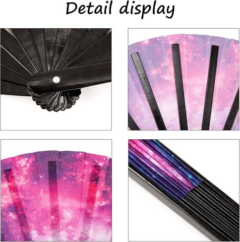 QCWN Black White Rave Fan,Folding Hand Fans,Chinese Fan,Renaissance Fan,Clack Fan,Large Hand Fan For Festivals,Halloween,Burlesque,Drag Queen.Hand Fan Foldable As Rave Outfits Accessories For Women in Saudi Arabia