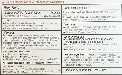 Sudogest PE Generic for Sudafed PE Nasal Decongestant Phenylephrine HCl 10mg Tablets 108-count 3 Pack of 36-count by Major Pharmaceuticals in Saudi Arabia