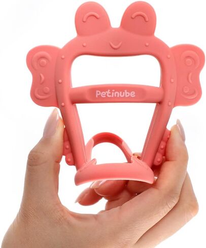 PETINUBE Anti-Dropping Silicone Baby Wrist Teether Soothing Pacifier for Infants 3+ Months Babies, Pack of 1, Made in Korea (Crab-Baby Coral) in Saudi Arabia