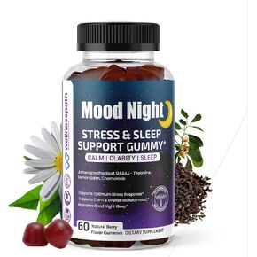 ليلة مزاجية| مكملات أشواغاندا للمساعدة على النوم وتخفيف التوتر، علكات مهدئة للنوم العميق، مع أشواغاندا، بلسم الليمون، غابا، إل- الثيانين والبابونج، 60 قطعة - ويلنيس باث آر إكس وحلول صحية. in Kuwait