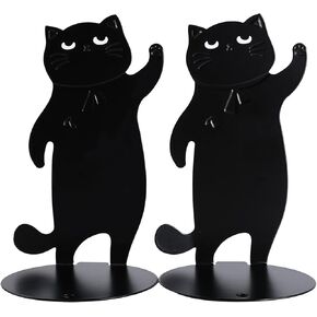 SevenF4 Cat Bookends Black Cat Decor Black Cat Gifts for Cat Lovers Space Saving Bookends Cat Bookends for Shelves Anime Bookends Animal Bookends (Black, 1 Pair, Large) in Saudi Arabia
