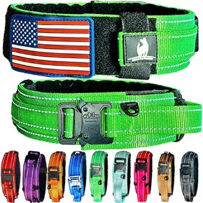 Dog Collar with Control Handle Quick Release Metal Buckle Heavy Duty Military Style 2" Width Nylon with USA Flag for Handling and Training Large Canine Male Or Female K9