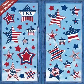 Bunny Chorus 4th of July Decorings Window Claings Decor، July Fourth Patriotic Decorations for Home Office School، USA Stars 4th of July Supplies Party Supplies 4 Large Sheets 84 ct in Kuwait