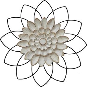 White wash white wood flower sculpture, surrounded by layered wire petals made of outline, portable for bedroom, kitchen, living room, bathroom, office, corridor, etc... (Washed white) in Kuwait