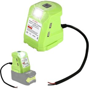 محول عجلة طاقة بطارية P743 USB لبطارية Ryobi 18 فولت مع ضوء عمل LED محمول، مزدوج USB 2.1A شحن سريع مصباح يدوي مثالي لطوارئ الأعاصير والمشي لمسافات طويلة والتخييم in Kuwait