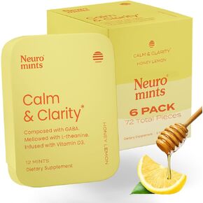 نعناع مهدئ وواضح من نيوروجوم (180 قطعة) - خالي من السكر مع إل-ثيانين + غابا + فيتامين د3 - ​​مكملات الدماغ منشطة للذاكرة - يعزز الهدوء وتخفيف التوتر للرجال والنساء - عسل الليمون in Kuwait
